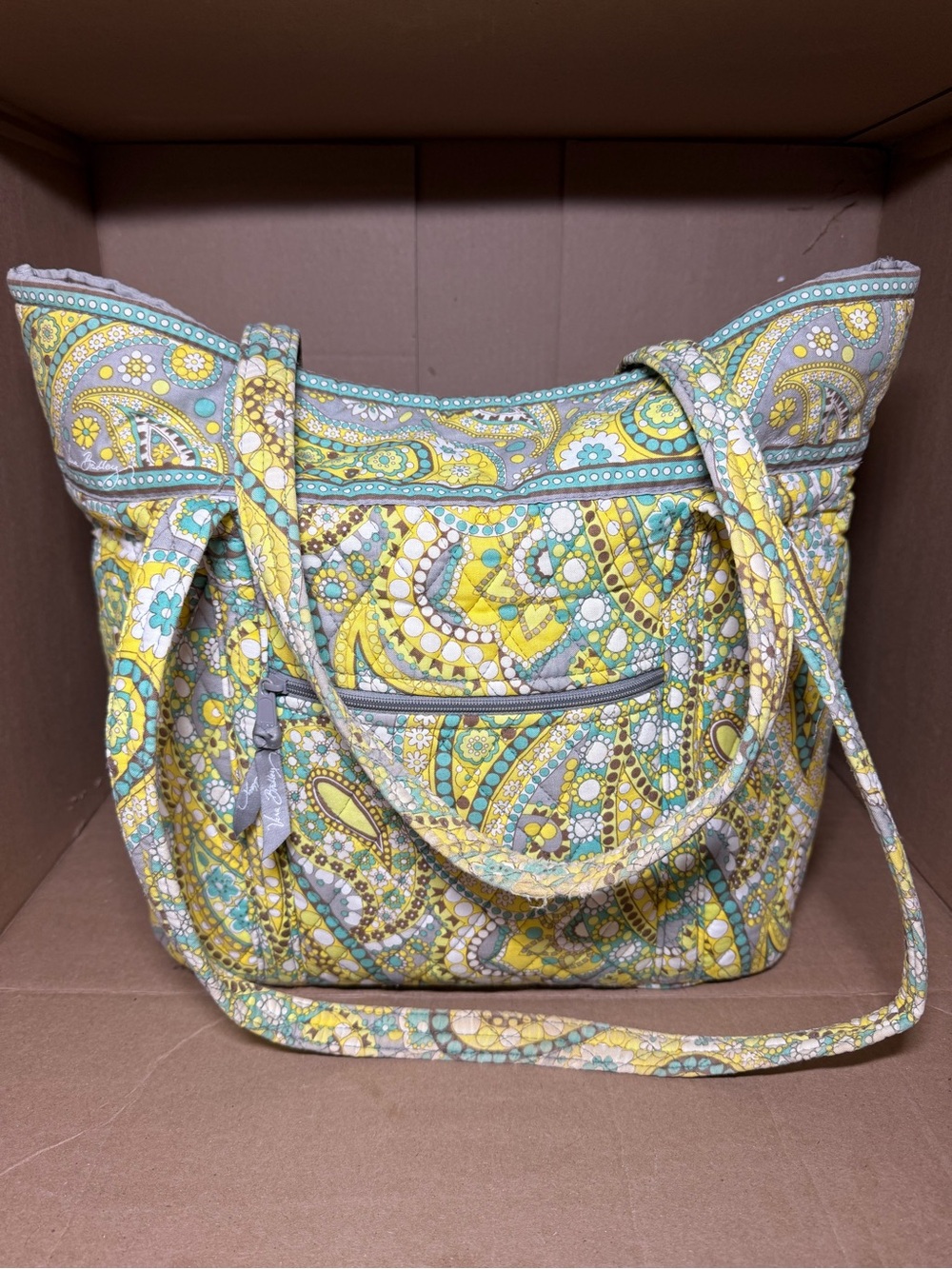 Vera Bradley Lemon Parfait, Yellow & Gray Paisley Quilted Shoulder Bag